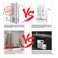 Kitchen Water Filter System 2 Stages Desktop Stainless Steel Faucet Water Filter with Pvdf Washable Uf Membrane