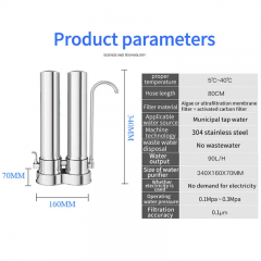 Kitchen Water Filter System 2 Stages Desktop Stainless Steel Faucet Water Filter with Pvdf Washable Uf Membrane