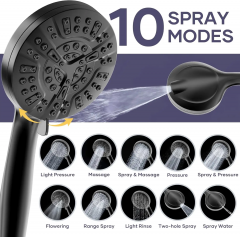 6inch Round Shower Head and 10 Functions Handheld Shower Filter Combo, Remove Chlorine Fluoride, Matte Black
