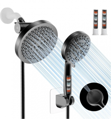 6inch Round Shower Head and 10 Functions Handheld Shower Filter Combo, Remove Chlorine Fluoride, Matte Black