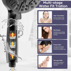 6inch Round Shower Head and 10 Functions Handheld Shower Filter Combo, Remove Chlorine Fluoride, Matte Black