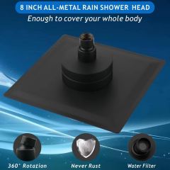 8 Inch Modern Black and Chrome Stainless Steel Showerhead with Filter