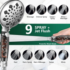 9 Spray Modes+Jet Flush Filtered Shower Head for Hard Water High Pressure Filtered Detachable Showerhead