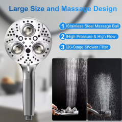 10 Settings Filter Shower Head with Massaging Ball High Pressure Shower Set with Hose and Bracket