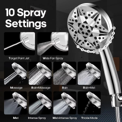 Mineral 10 Function High Pressure Shower Head with 2 Jet Spray Modes Filter Handheld Showerhead