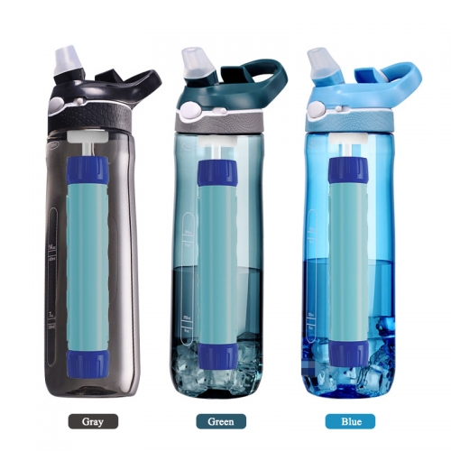 Outdoor Water Purification Bottle 750ml Portable Outdoor Drinking Replaceable Water Bottle Filtering System With Alkaline Filter
